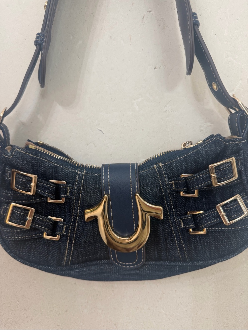 True Religion Silver -Accent Dark Denim Shoulder Bag - Women Bags